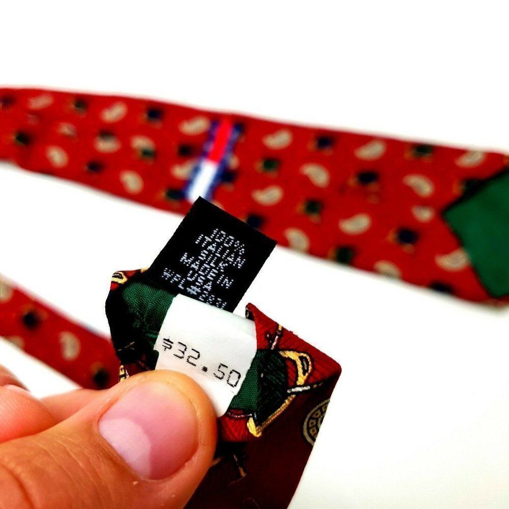 Vintage Tommy Hilfiger Colorblock Logo Silk Tie Print Red Jockey Short Wide‎ - Picture 4 of 6